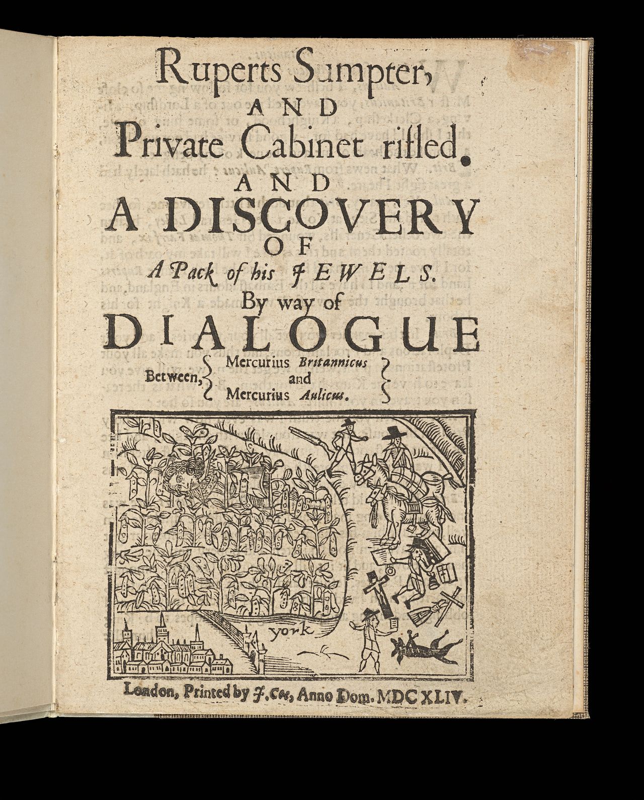 Marchamont Nedham, <em>Ruperts sumpter, and private cabinet rifled, and a discovery of a pack of his jewels...</em>, London, printed by J. Coe, 1644, State Library Victoria, Melbourne (RAREEMM 513/89)